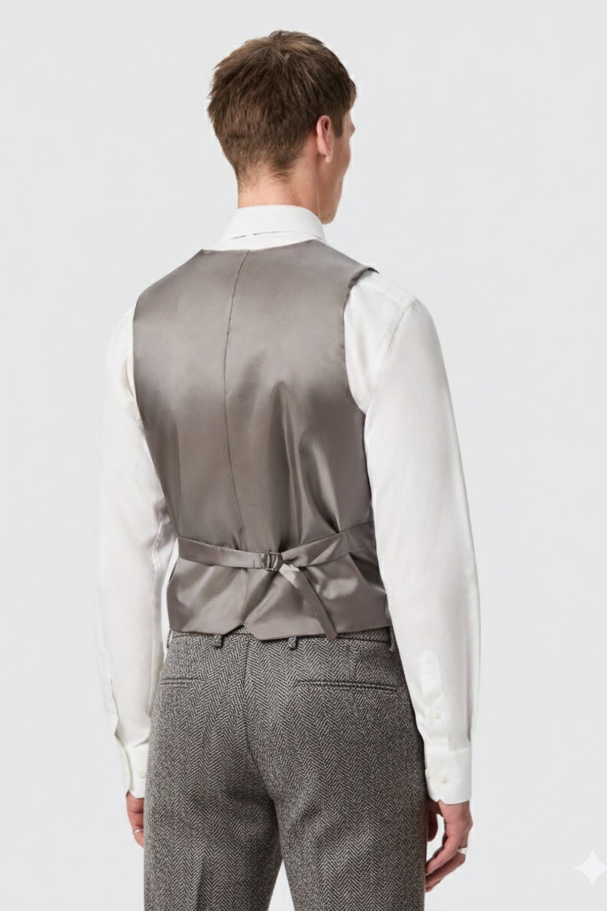Brookhouse Slim Fit Grey Wool-Blend Suit – waistcoat back view | Apollo Fashions Urbanwear