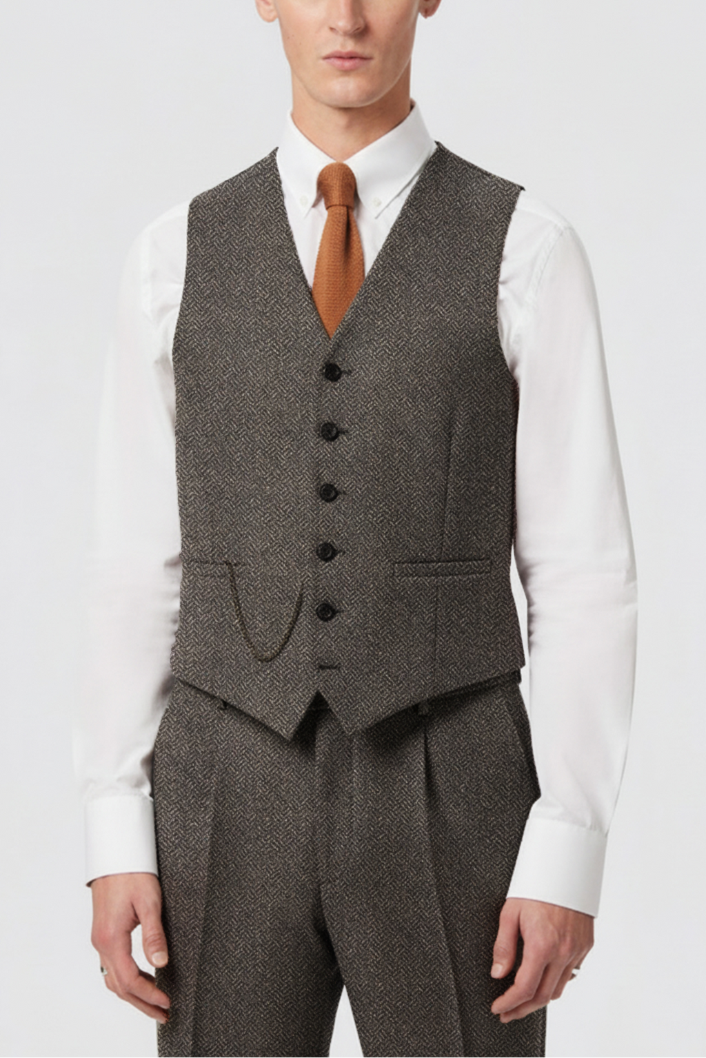 Brookhouse Slim Fit Grey Wool-Blend Suit – waistcoat front view | Apollo Fashions Urbanwear