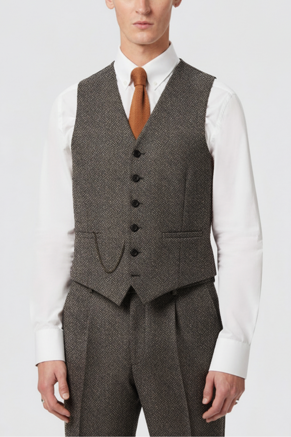 Brookhouse Slim Fit Grey Wool-Blend Suit – waistcoat front view | Apollo Fashions Urbanwear