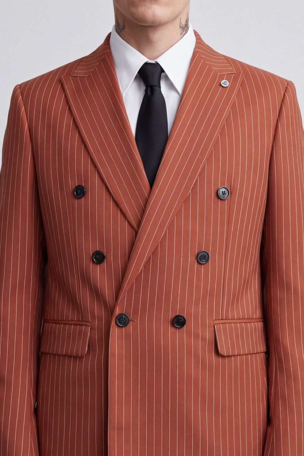 Syrah Relaxed Fit Double Breasted Orange Suit – lapel detail close-up | Apollo Fashions Urbanwear