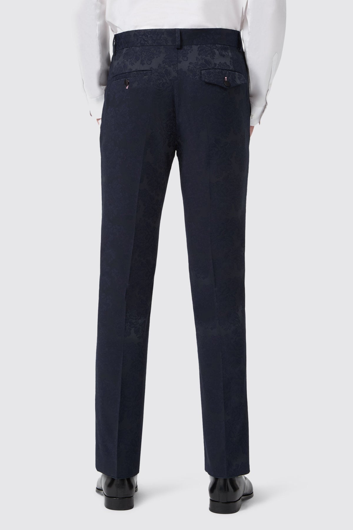 Minerva Slim Fit Navy Jacquard Tuxedo Suit – trouser side view | Apollo Fashions Urbanwear