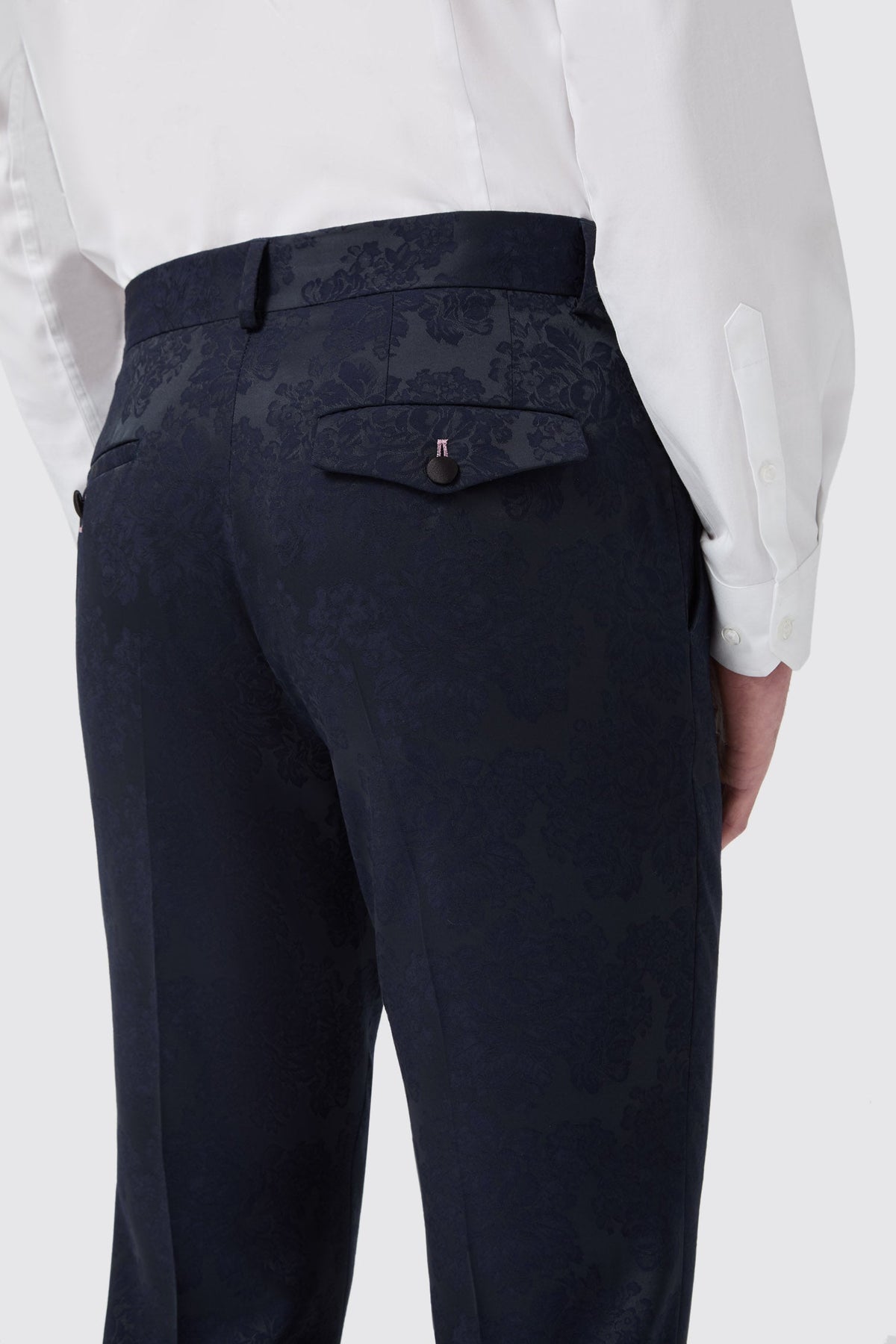Minerva Slim Fit Navy Jacquard Tuxedo Suit – trouser back view | Apollo Fashions Urbanwear