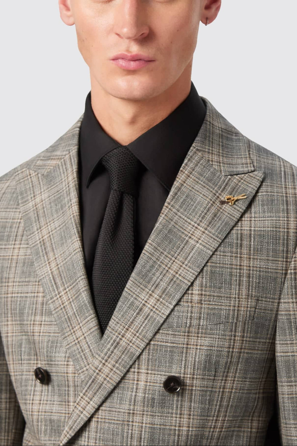 Plunkett Slim Fit Grey Check Double Breasted Suit – back view | Apollo Fashions Urbanwear