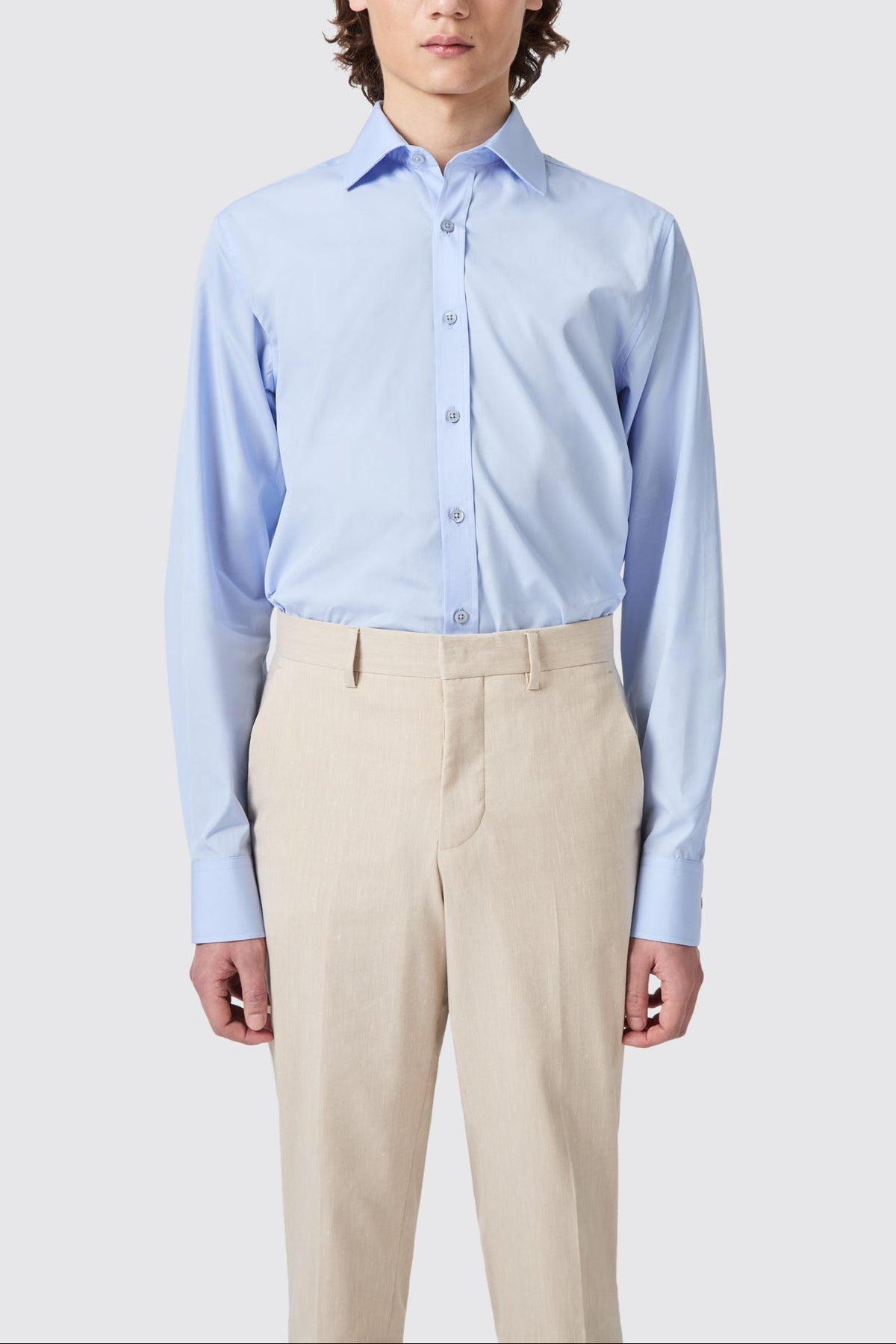 Lewes Slim Fit Blue Cotton Shirt – front full length | Apollo Fashions Urbanwear