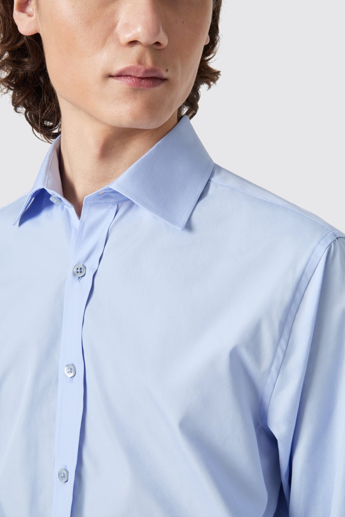 Lewes Slim Fit Blue Cotton Shirt – collar detail close-up | Apollo Fashions Urbanwear