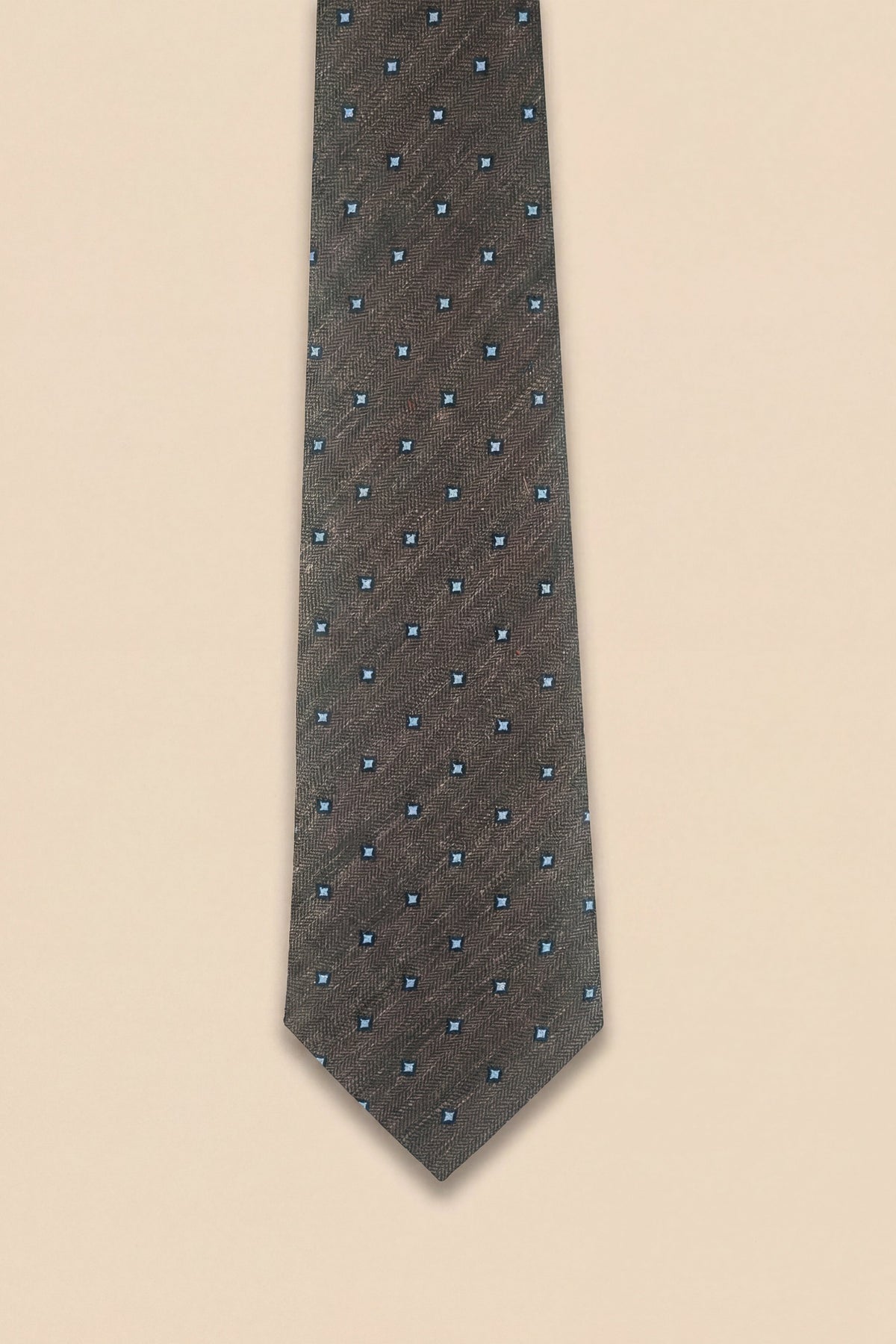 Apollo Fashions Urbanwear brown silk tie with light blue and navy daisy pattern